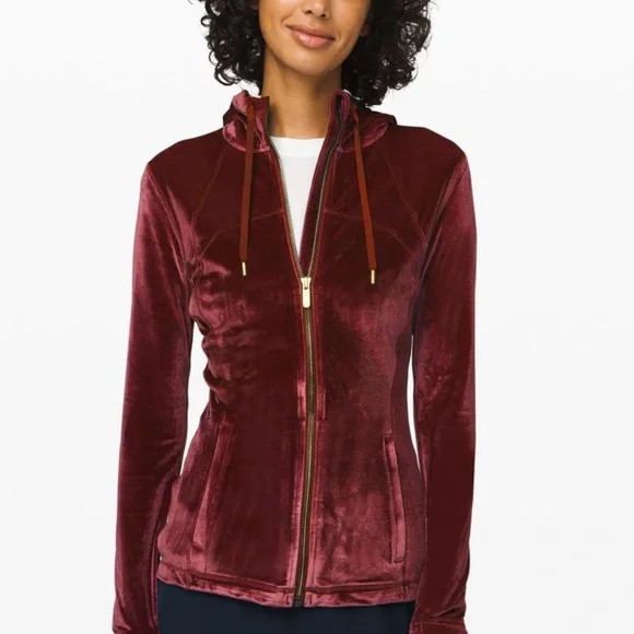 Lululemon Athletica Burgundy Crushed Velvet Zip-Up Hooded Define Jacket Sz 4 - Picture 1 of 8